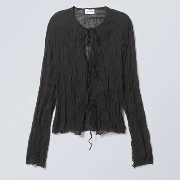 WEEKDAY Crinkle Chiffon Tie Top Size M - Picture 1 of 4